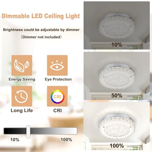 Modern Crystal Flush Mount Ceiling Light 4000K LED Flush Mount Crystal Ceiling Light Dimmable Small Chandelier for Closet Bathroom Staircase Dining Room Laundry Kitchen Foyer Hallway 8.3"