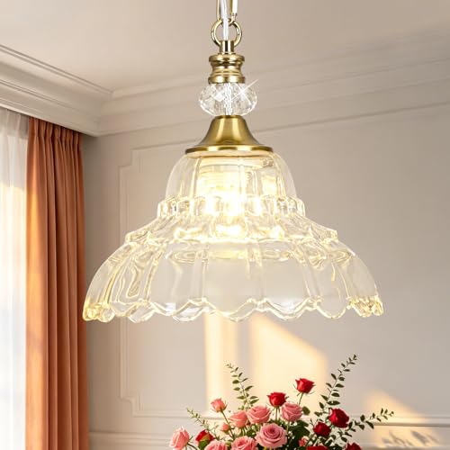 1 Piece Vintage Chandelier in Brushed Gold Finish with Flower (1-Light / Gold and Chain Style)