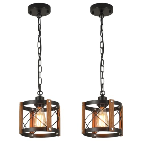 2 Pack Rustic Farmhouse Wood Pendant Light Fixture One (2 Count)