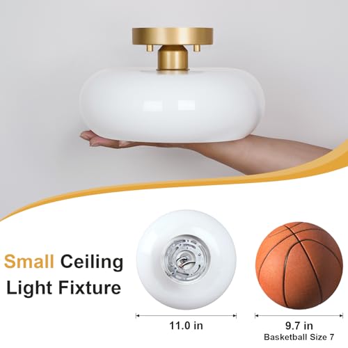 Mid Century Modern Gold Semi Flush Mount Ceiling Light 11 Inch