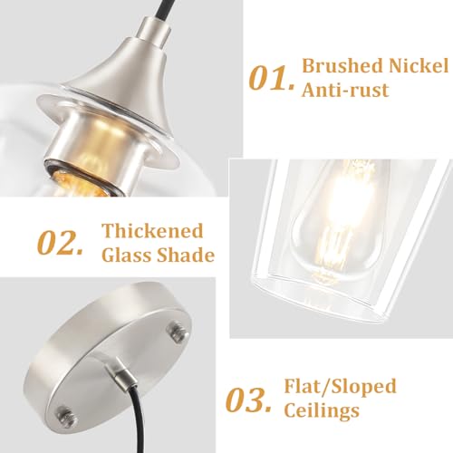 3 Pack Brushed Nickel Pendant Lights Fixtures Kitchen Lighting Over Island (3 Count)