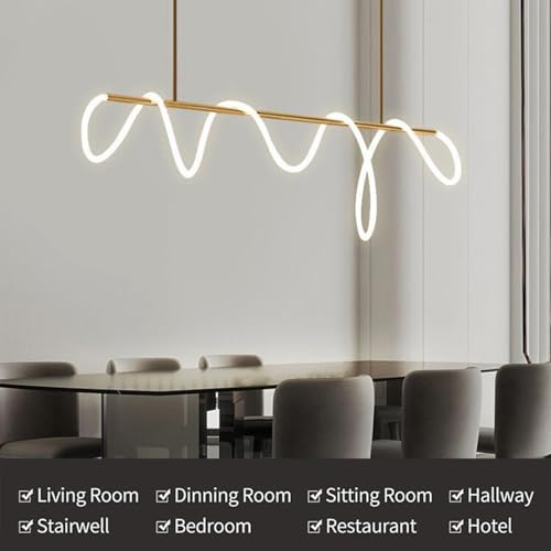 Modern LED Pendant Light Spiral Gold Modern Chandelier for Dining Room Light Fixture for Kitchen Island Lighting Adjustable Ceiling Hanging 47.2 Inch Dining Room Light Fixture with Remote
