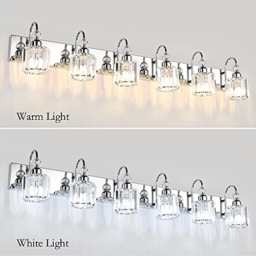 6 Lights Stainless Steel Crystal Bathroom Vanity Lights Over Long Mirror Modern Crystal Vanity Lighting Fixtures for Bathroom