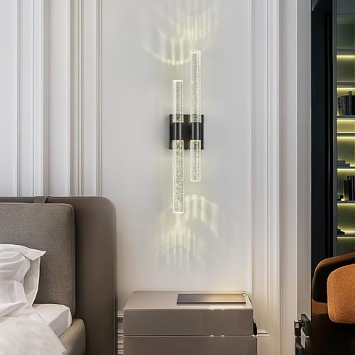 Modern LED Vanity Light Bubble Crystal Sconces Wall Lighting Black Wall Sconces 21.25in 4000K Vertical and Horizontal Wall Mounted Sconces for Bedroom Living Room Hallway（1