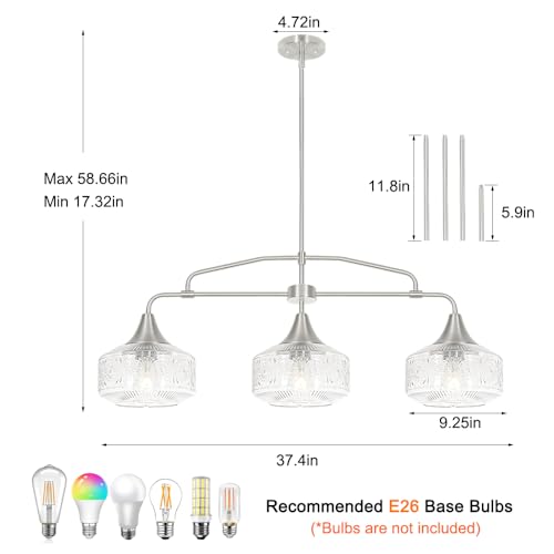 DSMJFU 3 Light Island Light for Kitchen Adjustable Kitchen Island Lighting