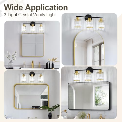 Modern Black Gold Crystal Bathroom Light Fixtures