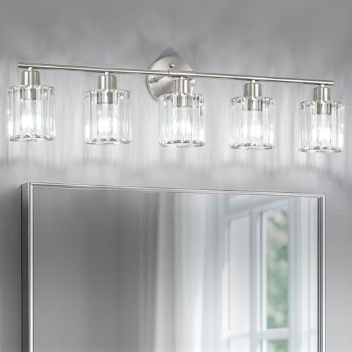 Modern Brushed Nickel Crystal Bathroom Light Fixtures