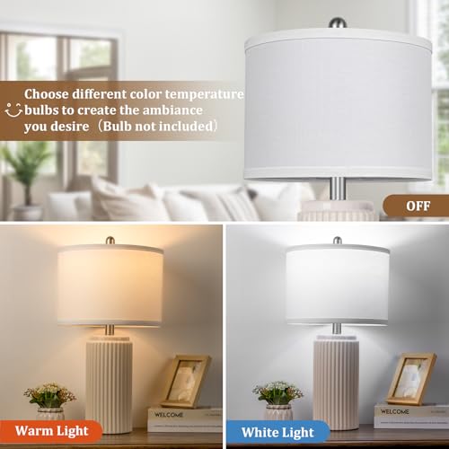 23.5" Cream Ceramic Table Lamps Set of 2 (2 Count)