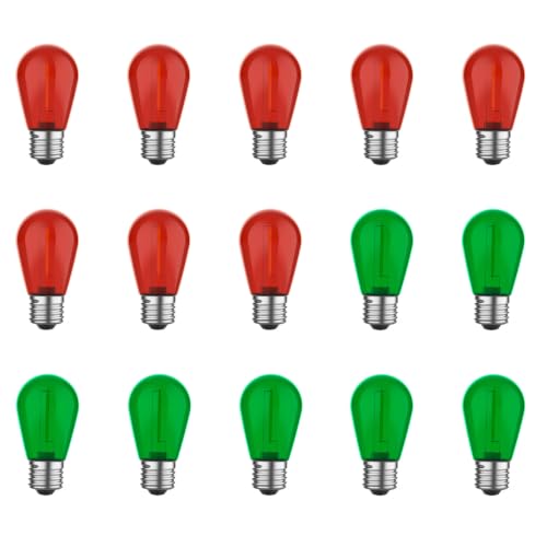 S14 Red and Green Christmas Bulbs for Outdoor Lights (15 Count)