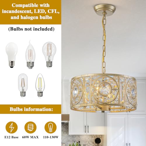 Vintage Crystal Round Chandelier 14.17" Gold Dining Room Chandelier Over Table 4