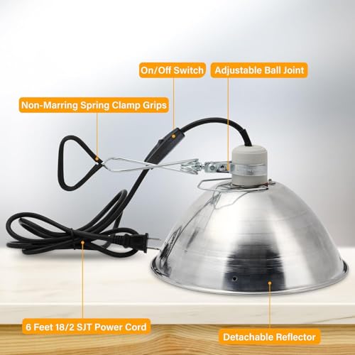 10.5 Inch 1 Pack Clamp Lamp Light with Aluminum Reflector and Ceramic Base
