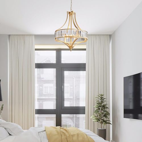 Crystal Chandeliers for Dining Room 21.6" Rustic Farmhouse Chandelier with Round Metal Shade 6