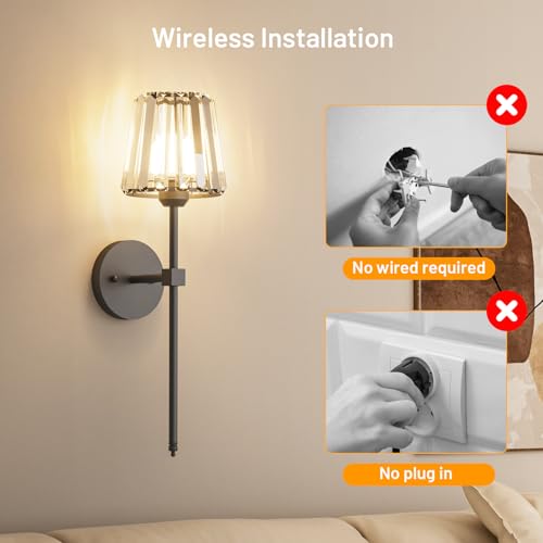 Crystal Battery Operated Wall Sconces Set of 2 (2 Count)