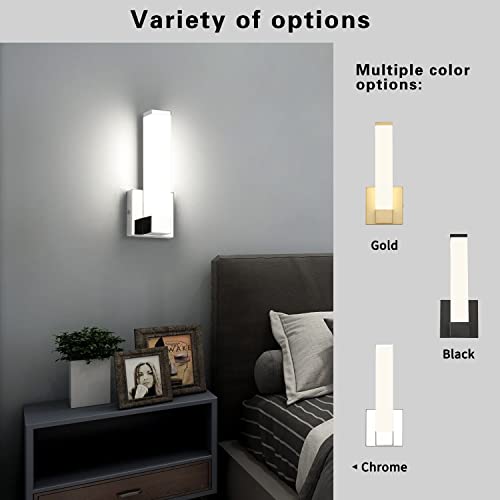Chrome Wall Lights for Bedroom Modern Indoor LED Hallway Sconces Corner Light 12" Inch Height 12W 4000K Bedside Stair Sconces Wall Lighting Lamps 110V AC