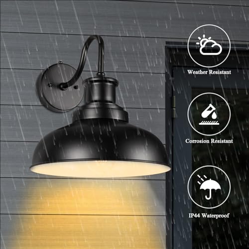 Dusk to Dawn Outdoor Barn Light Outdoor Wall Sconce Farmhouse Exterior Wall Mount Light Vintage Outside Wall Lighting Fixture Industrial Black White Lantern for Porch Garage Patio