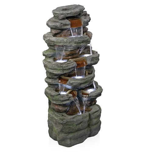 TZL352 Outdoor Floor Stone Tower Fountain with LED Lights