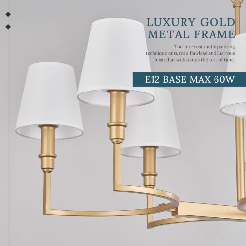 8 Light Candelabra Chandelier Dining Room Gold Linen Chandeliers 38in
