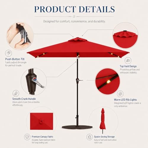 6.5 x 10ft Rectangular Patio Umbrella with Solar Lights