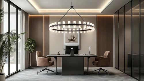 60 Inch Black Wagon Wheel Chandelier with Crystal Shade