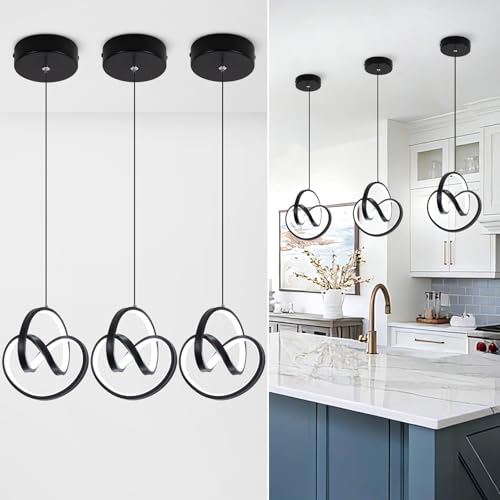 Modern LED Pendant Light Fixtures 5500K Pendant Lights Kitchen Island Lighting Adjustable Height Black Hanging Lamp for Dining Room Bedroom Living Room