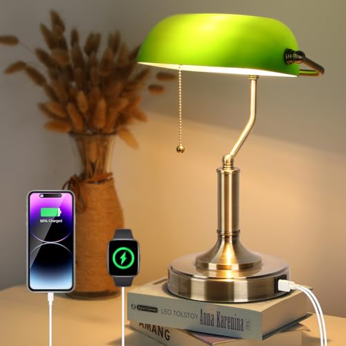 Bankers Lamp Green Desk Lamp with Pull Chain Switch
