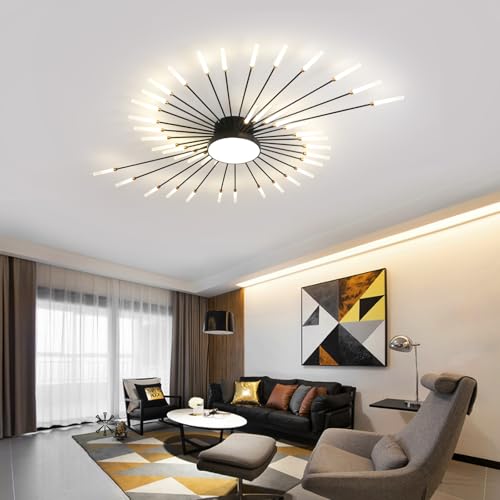 50.4" Ceiling Light Modern Flower Shape Ceiling Lamp for Living Room Dining Room Semi Flush Mount Metal Acrylic Sputnik Firework Petal LED Lighting Fixture