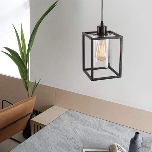 Black Pendant Lights for Kitchen Island Industrial Lantern Pendant Light Fixtures with Clear Glass Shade