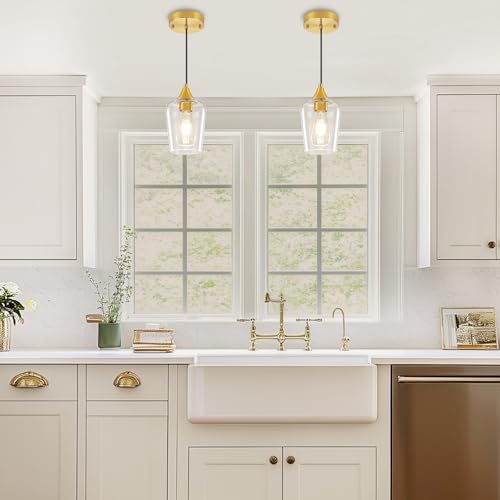 2 Pack Brushed Gold Pendant Lights Over Island Kitchen Light Fixtures (2 Count)