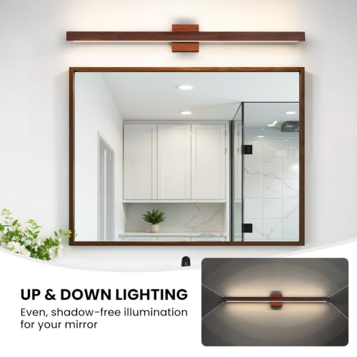 39 Inch Vanity Light for Bathroom 30W Dimmable 5CCT LED Bathroom Light Over Mirror with Up & Down Lighting Brown Wood Finish Vanity Lighting Fixture Bar for Restroom Mirror Cabinet