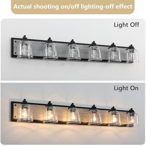 6 Light Bathroom Vanity Lights Large 40"with Bubble Glass Shade