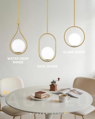 1 Light 10 Inch Brushed Gold Glass Pendant Lights Kitchen Island