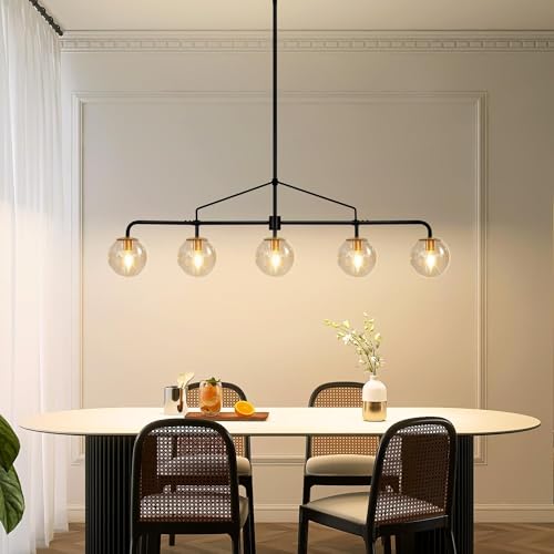 Linear Chandelier for Dining Room 5 Lights Black Kitchen Island Lights