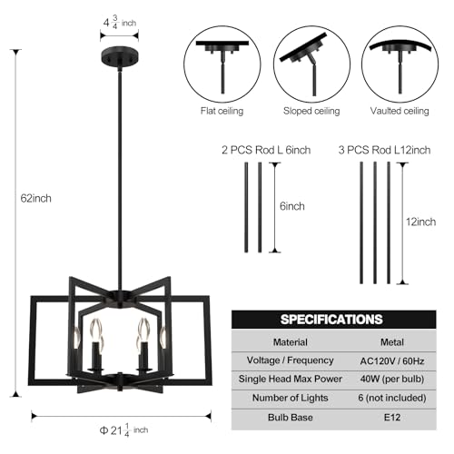 Modern Black Chandelier (6 Count)