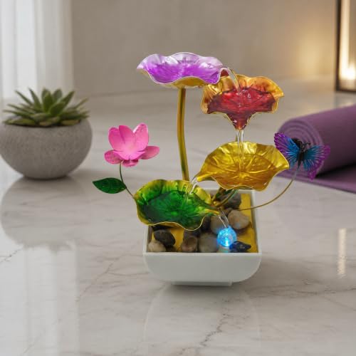 Tabletop Fountain Metal Lotus Indoor Fountain Water Feature for Zen Home Office Fengshui Decor Color