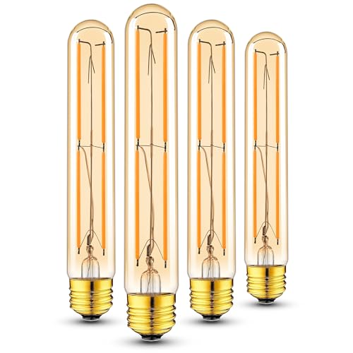 Tubular Light Bulb 7.3IN Dimmable T10 LED E26 6W 60 Watts Edison Bulb Amber (4 Count)