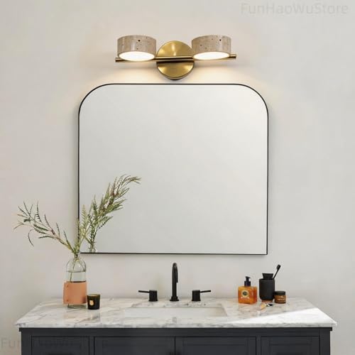 Led Bathroom Lighting Fixtures Over Mirror with 2 Travertine Shades