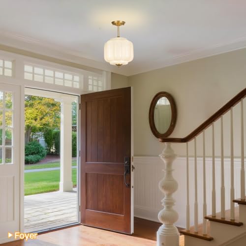 9.4" Milk Glass Semi Flush Mount Ceiling Light Fixture