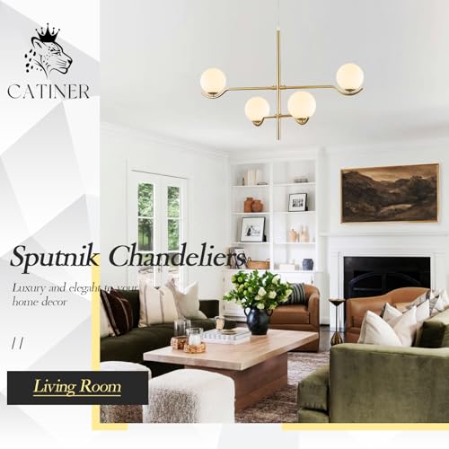 Modern 31" 4 Light Gold Sputnik Chandelier with Milk Glass Globe (4 Count)