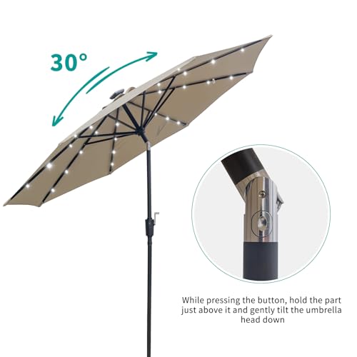 9FT Solar Patio Umbrella with 32 LED Lights