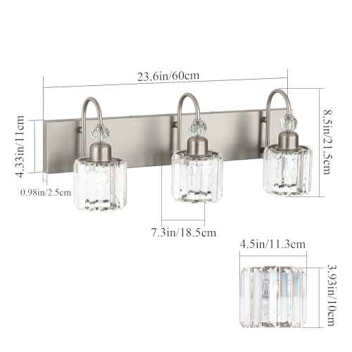 Brushed Nickel Vanity Light for Bathroom Crystal 3