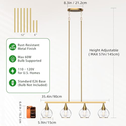 Brushed Gold Kitchen Island Linear Pendant Light