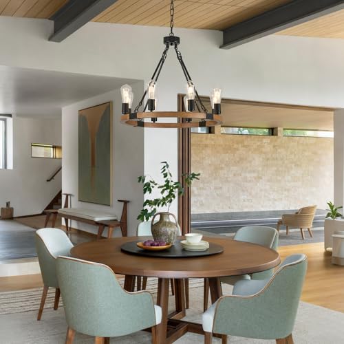Oak Wooden Wagon Wheel Chandelier 8
