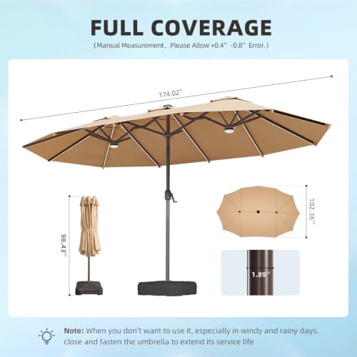 8.5ft X 14.5ft Rectangular Market Umbrella With Base And Color