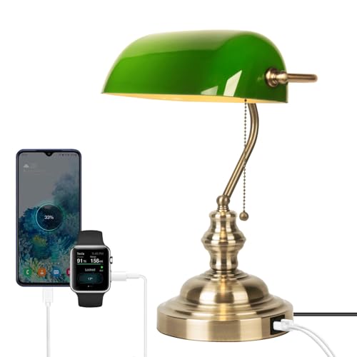 Green Bankers Lamp with Pull Switch