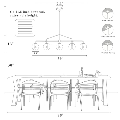 Linear Chandelier for Dining Room 5 Lights Black Kitchen Island Lights