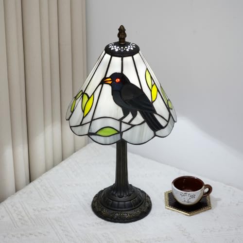 Halloween Black Small Crow Tiffany Style Stained Glass Table Lamp Unique Farmhouse the Crow Bedside Table Lamp Living Room Dining Room Office Decoration Table Lamp Home Decoration Props Gifts