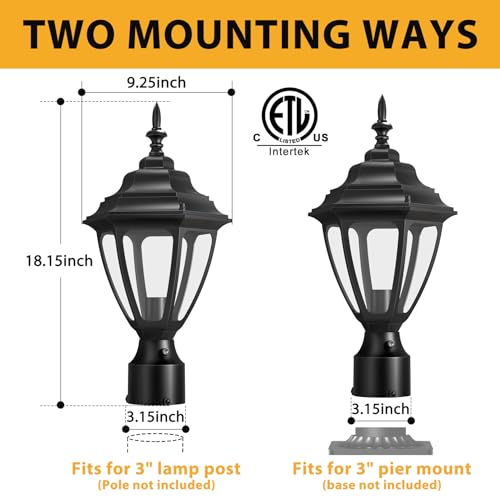 18" Updated Large Dusk to Dawn Outdoor Post Lights