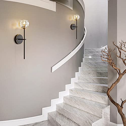 Mid Century Matte Black Crystal Wall Sconce Lighting Set of 2 Modern Long Metal Wall Light Set of Two 1 (2 Count)