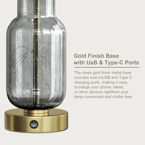 22" Glass Table Lamps Set of 2 with LED Nightlight for Bedroom (2 Count)
