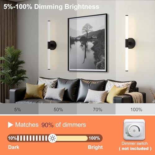 LED Bathroom Vanity Lights Black Modern Wall Sconce 24"